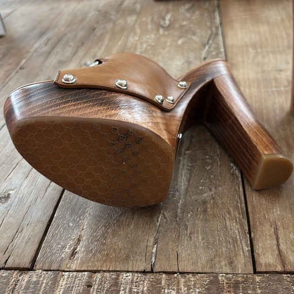 Gucci VINTAGE Brown Leather Marina Horsrbit Platform Mules - Picture 7 of 12